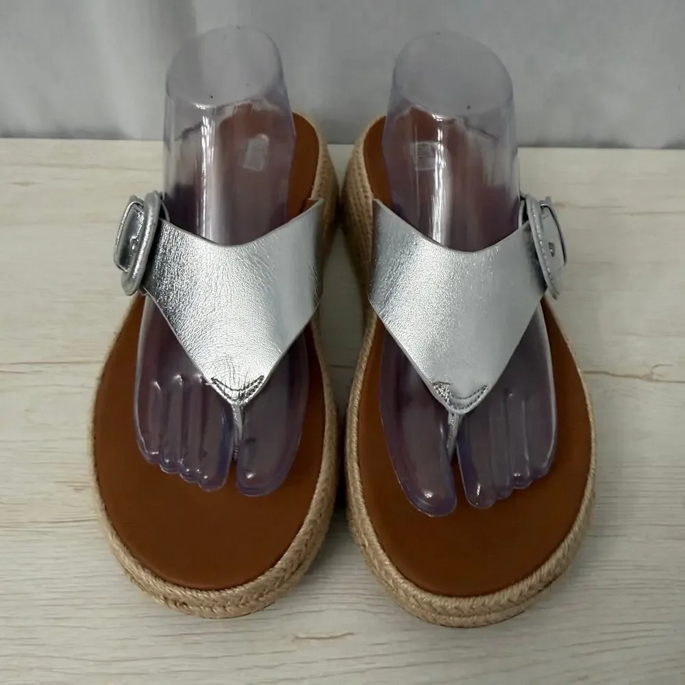 FitFlop Sandals Womens Size 10 F-Mode Espadrille Leather Flatform Silver